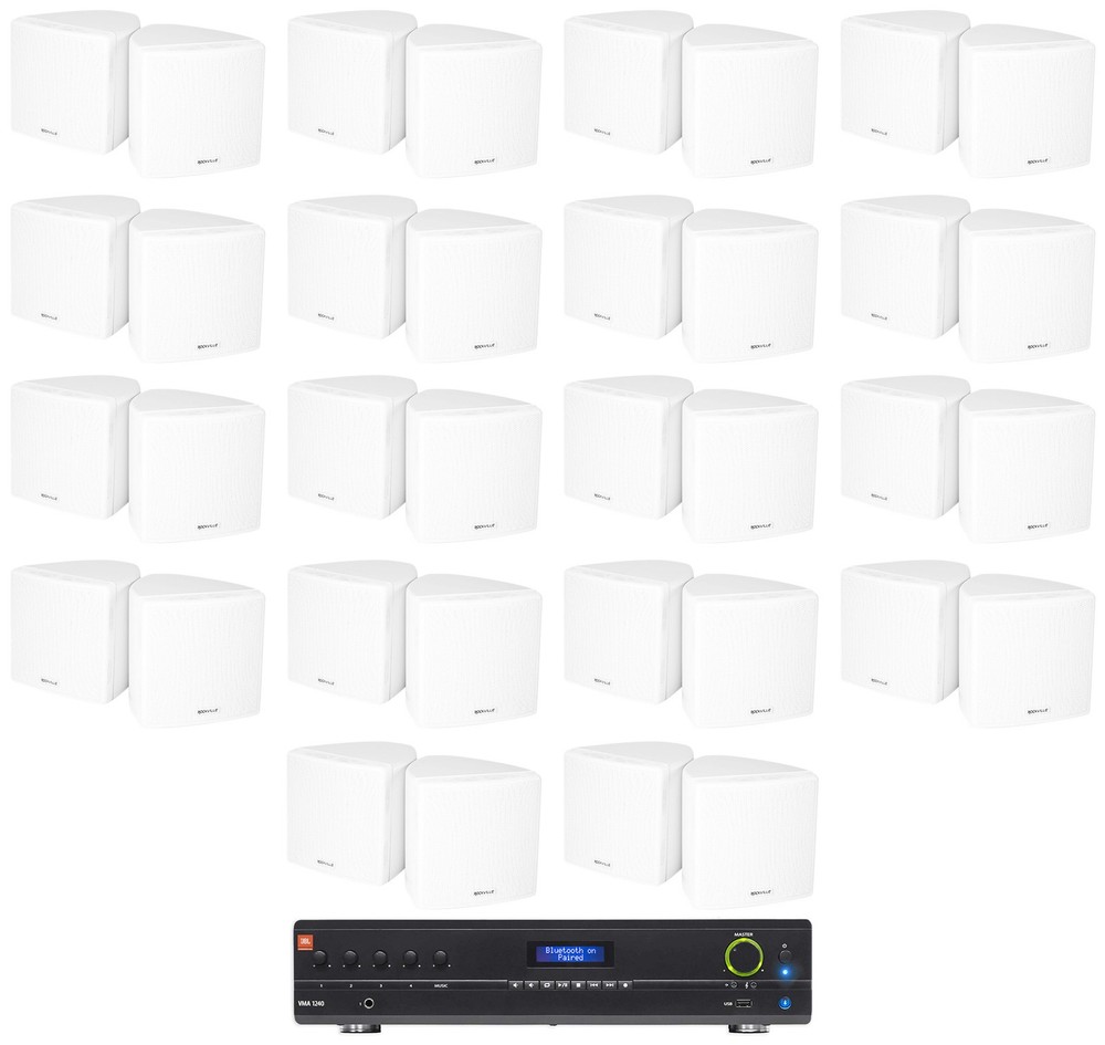 JBL VMA1240 Commercial/Restaurant 240W Amplifier+(36) White 70v Cube Speakers