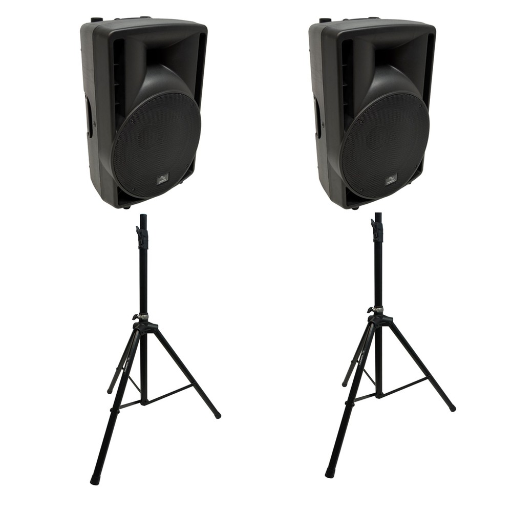 Harmony Audio 12″ Concert Series Powered PA Speakers (2) with Tripod Stands