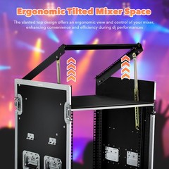 16U Rack Case Slant Mixer Stand Top Two DJ Table Workstation Drawer with Wheels
