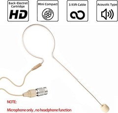 Single Hook Head Headset Microphone For Audio Technica Wireless Mini Hirose 4pin