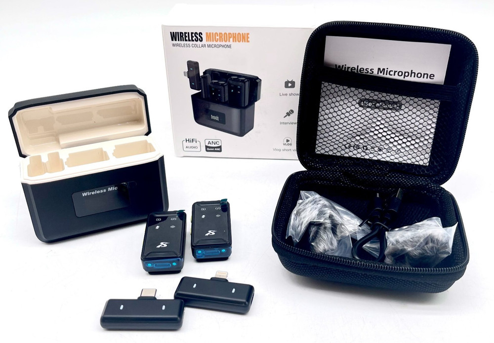 Black HiFi Audio with Noise Cancellation Wireless Collar Microphone