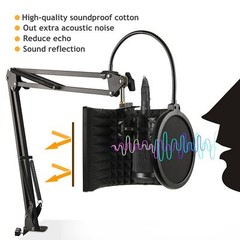Microphone Isolation Shield with Mic Stand and Pop Filter, Foldable Sound Shi…