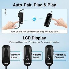 TONOR Wireless Headset Microphone, UHF Microphone 9.06×7.48×2.56IN, Black