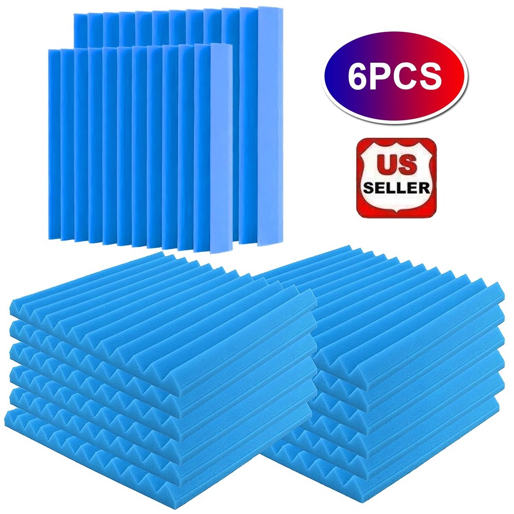 6pcs Acoustic Foam Panels Blue Sound Proof Foam Noise Cancelling for Home Office