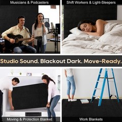 Saree 2 Pcs Large Sound Dampening Blanket 80″ x 72″, 72 x 80 inch, Black