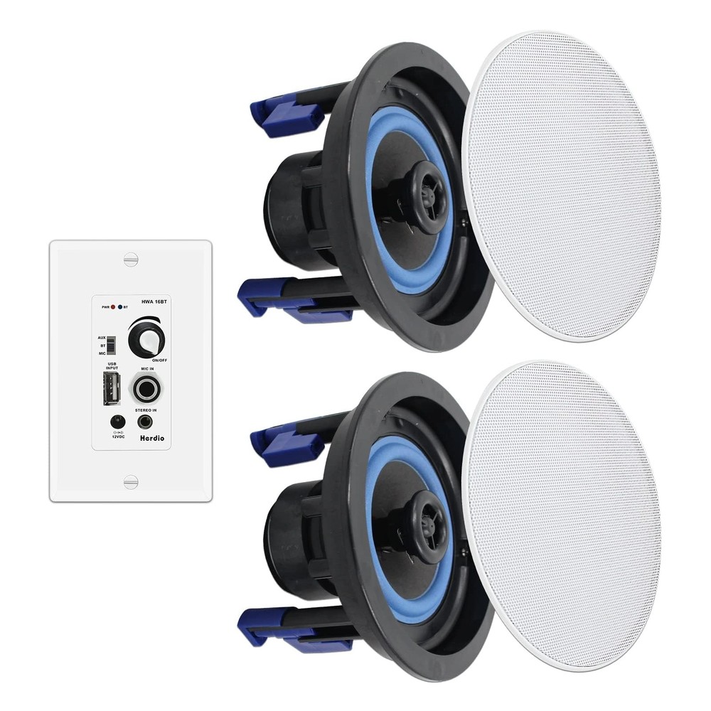 Herdio 4 Inch Bluetooth Ceiling Speakers 160W Flush Mount In Wall Amplifier