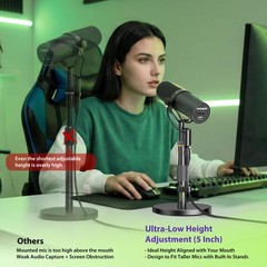 AA AUDIO ACCESSORY Short Mic Stand Desk, Ultra Low 5 Inch Adjustable, Black