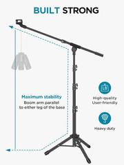 Microphone Stand, Tripod Boom Arm Floor Mic Stand Height Adjustable Heavy Duty w