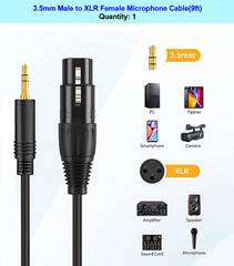 9ft XLR 3pin Female to 3.5mm 1/8″ TRS Male Cable Audio Adapter Microphone Cable