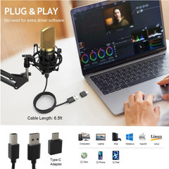 ZINGYOU USB Microphone Kit w/ Arm Stand Studio Mic for Streaming Podcast Gaming
