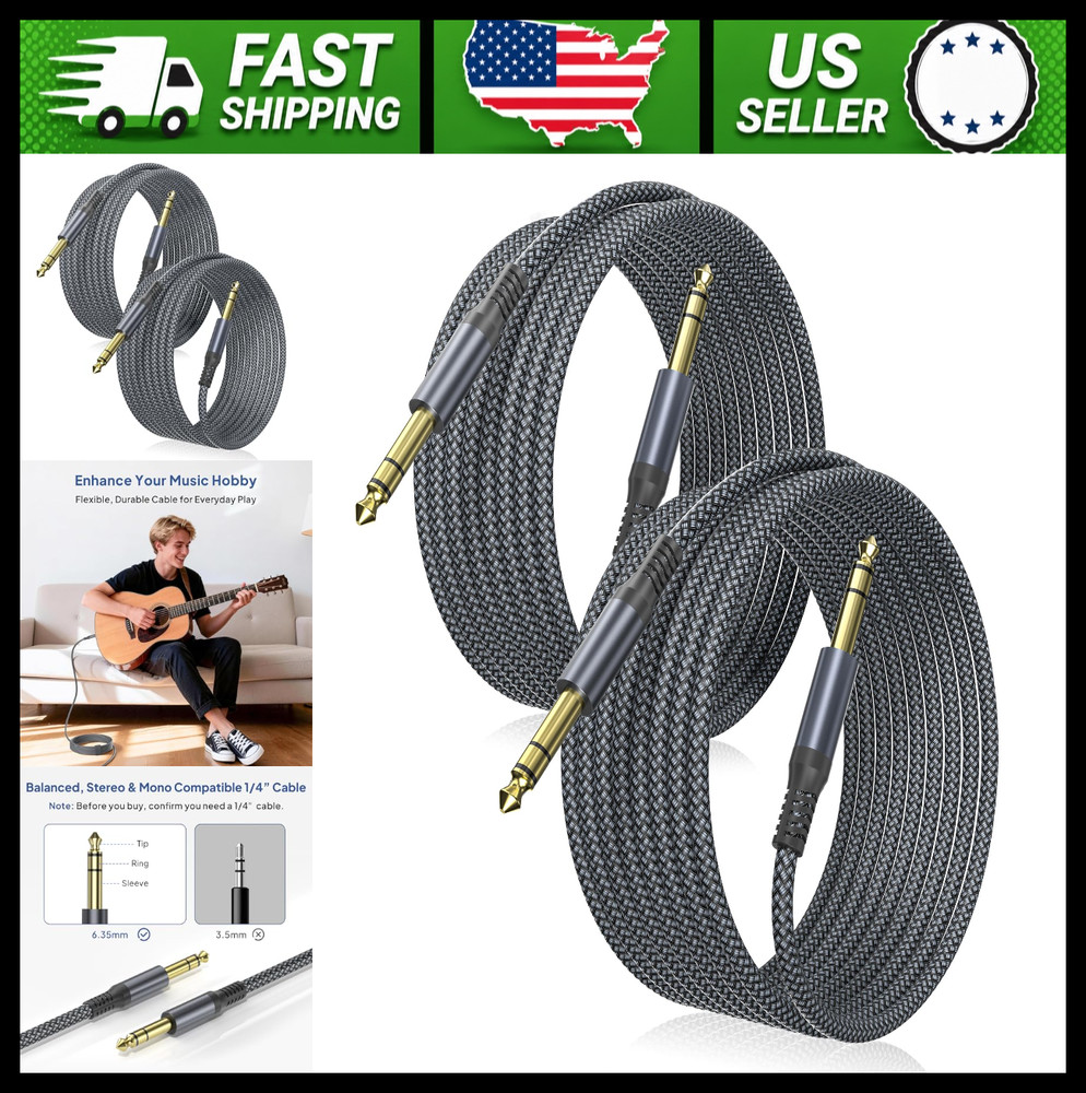 Elebase 1/4 Inch TRS Instrument Cable 20ft 2-Pack