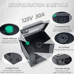 30 Amp RV Power Outlet Box with Breaker, Weatherproof NEMA 30 Amp with Breaker