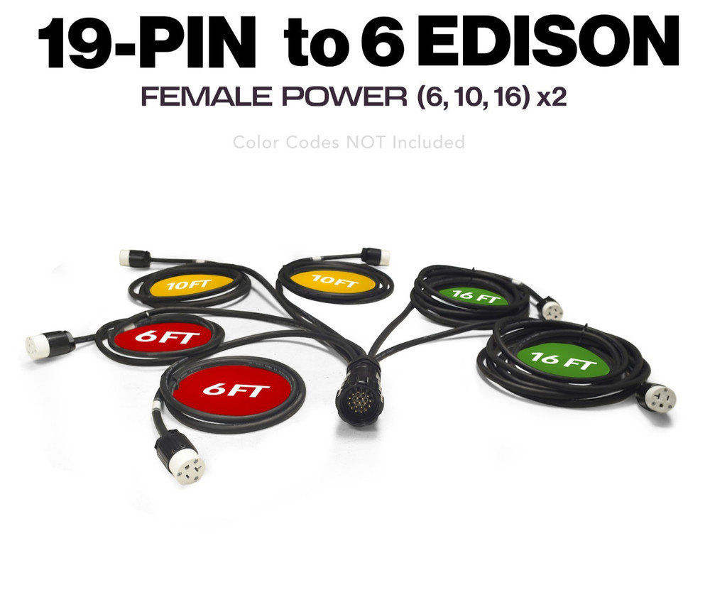 19 PIN Male Light Cable Soco to 6 Edison Female Staggered 2×6 ft, 2x10ft 2x16ft