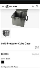Pelican 0370 Protector Cube Case Black, Large Plastic w/ Carry Handle