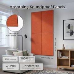 Acoustic Wall Panels Thickened Sound Proof Panel | Peel 2 Pack Honey Orange