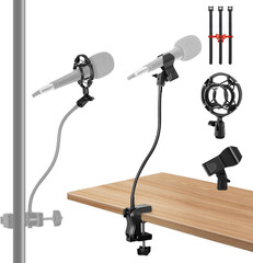 Gooseneck Microphone Stand, Flexible Adjustable Mic Arm with Desk Clamp, 360°