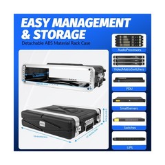 MUZNOTE 2U ABS Rack Case Shallow 12″ Depth,19″ Rackmount Flight Road Travel C…