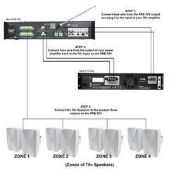 Rockville PRE-70V 70V Stereo Preamp Mixer with 6 Zones, Bluetooth/Optical/Mic In