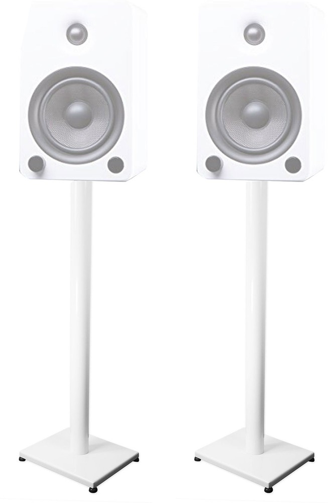Pair 37” Steel White Stands For Kanto YU5 Bookshelf Speakers Robust Metal Poles