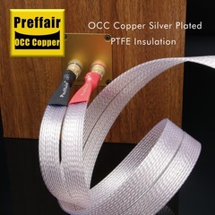 Silver Plated OCC Teflon Ribbon Flat HiFi Speaker Wire Cable with Banana Plug