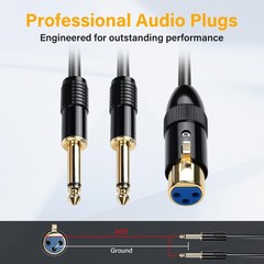 XLR to Dual 1/4 TS Microphone Y Splitter Cable,3-Pin XLR Female to Dual 6.35m…