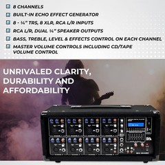 Seismic Audio – SA-MA8C – 8 Channel 400 Watt Powered PA Head Mixer with Black