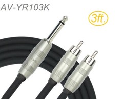 3ft Kirlin 1/4″ TS Mono Male Plug to Dual RCA Male OFC Noise-Free Audio Y-Cable