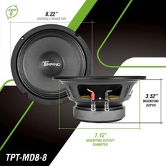 (2) 8″ MIDRANGE TIMPANO 700WATTS TPT-MD8-8 CAR PRO AUDIO 8 OHM SPEAKERS – PAIR