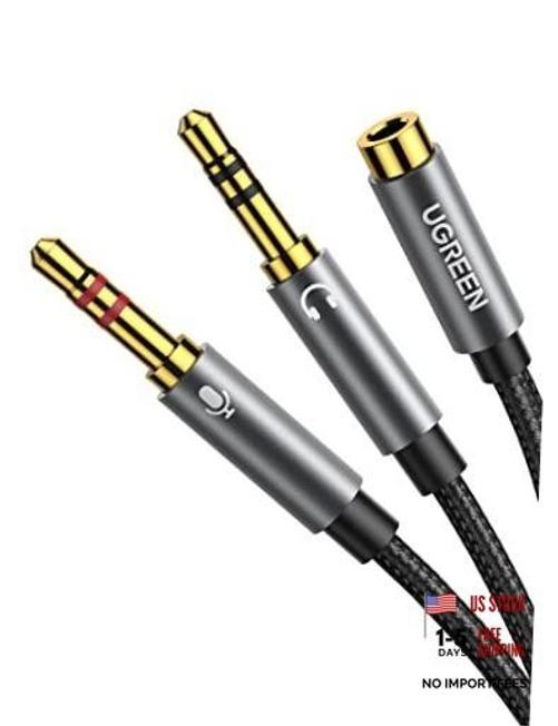 Headphone Splitter for Computer 3.5mm Female to 2 Dual 3.5mm Male Braided