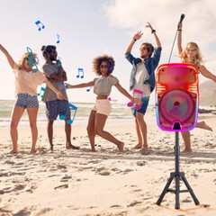 8″ Bluetooth Rechargeable Speaker USB/SD/FM/AUX w/Mic & Stand LED Party System