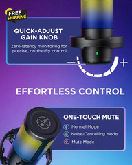 USB Gaming Condenser Microphone RGB Boom Arm Noise Cancelling for PC PS5 Mac