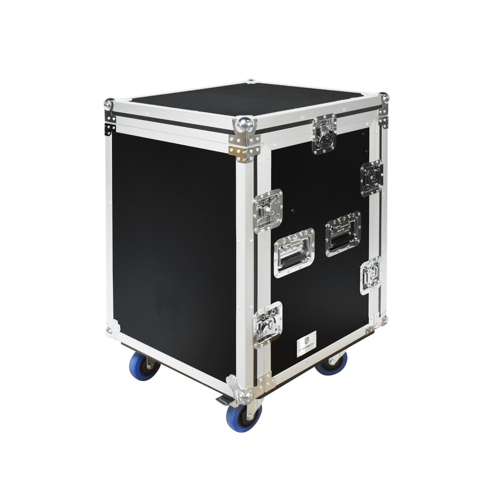 PRORECK 14U Road Case Slant Mixer Top 20-Inch Depth Plywood with Wheels Casters