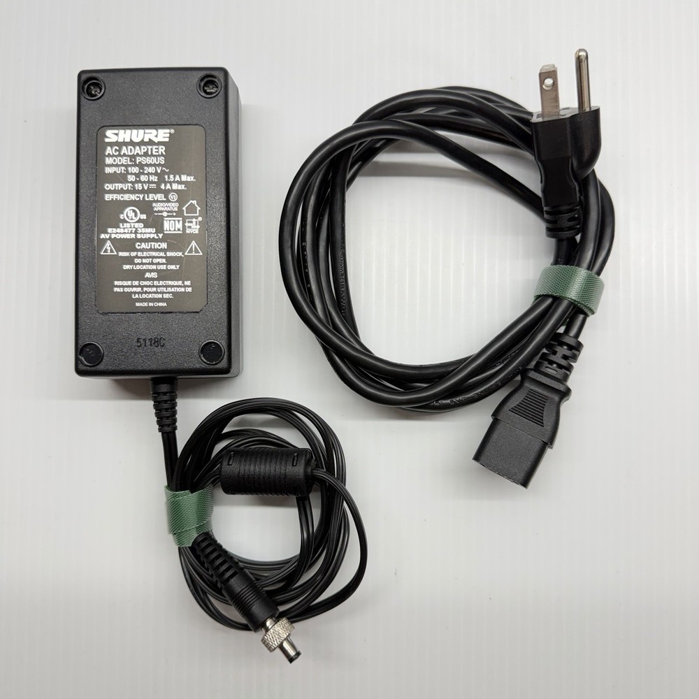 Genuine SHURE PS60US AC Adapter Power Supply Microphone Music Cable DJ OEM EUC
