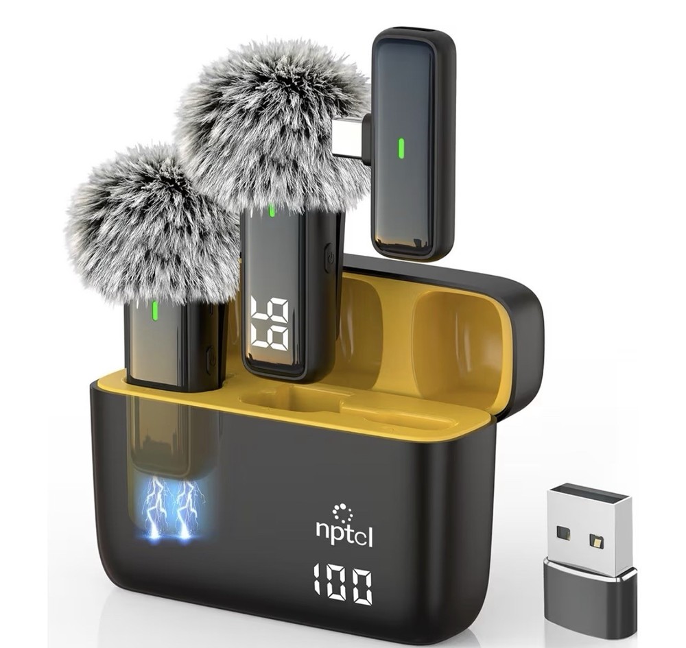 NPTCL Wireless USB Microphone for PC Laptop iPhone 16/15 Android Mini, Black