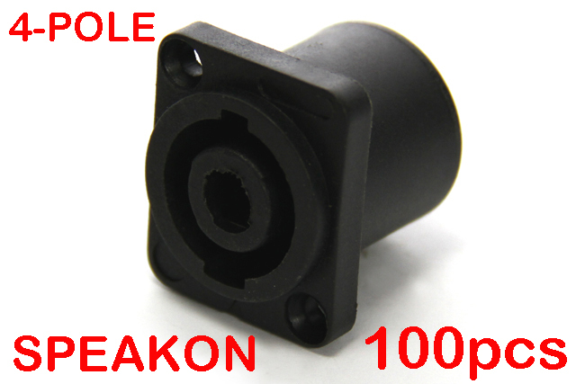 100 x 4-Pole Female Panel Mount Square Pro Speakon Solder Connector Head Socket