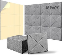 Eco-Friendly Sound Absorbing Panels, 18-Pack 12″x12″ for Home & Office