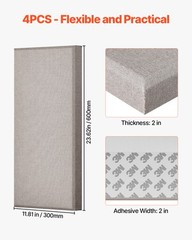 VEVOR 4 PCS Acoustic Wall Panels 2 in Thick 23.6 x 11.8 in Self-adhesive Camel