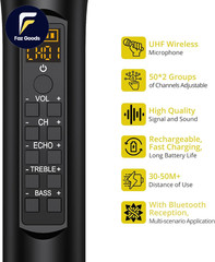 UHF Wireless Microphone with Volume Treble Bass Echo Control Wireless Recharge