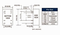 1pc DCW12B-15 DC to DC Converter Vin=24V Vout=±15V Iout=±400mA Po 12W Mean Well