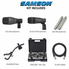 Samson DK707 7-Piece Drum Microphone Kit + 7 Mic Cables + Hardshell Case