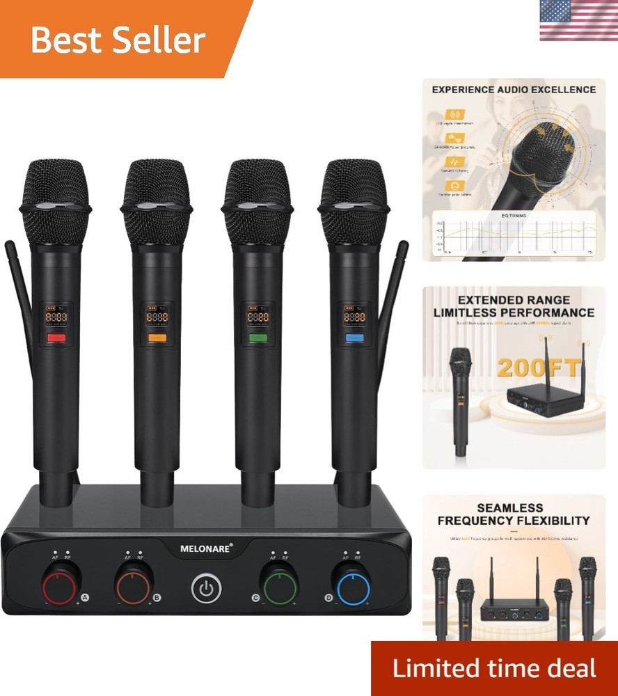 4-Channel Wireless Microphone System, UHF Compact Cordless Mic Set w/ 4×10 Fr…