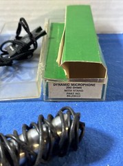 (2) Vintage NOS Sears DYNAMIC Microphone 200 OHMS w Stand 84-23410 Silver Black