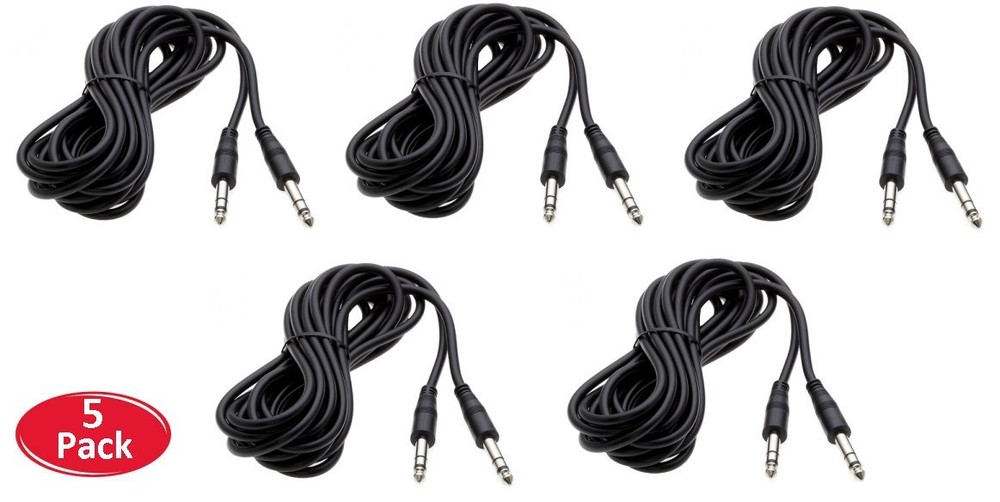 5 Pack – 6Ft 1/4″ Stereo TRS Male to Male Guitar Mixer Instrument Cable 6′ Foot