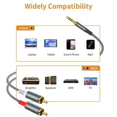 MCSPER RCA to 3.5mm AUX Cable, (6.6 Feet) 3.5 mm 1/8 1-PACK, Grey