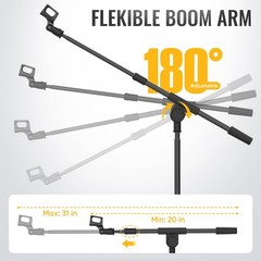 Microphone Stand with Boom Arm, Carrying Bag, Clips & Adapter for Stage Use