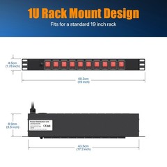10 Outlet Rack Mount Power Strips with Individual Switch,1U Rack Mount PDU Po…
