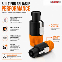 5 Core Speakon 1/4″ Female – Male Connectors Pair 4 Pole SpeakON Connector