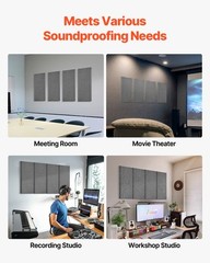 VEVOR 4 PCS Acoustic Wall Panels 2 in Thick 23.6 x 11.8 in Self-adhesive Gray