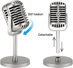 Classic Retro Style Microphone Prop with Stand, Fake Vintage Microphone Decor fo