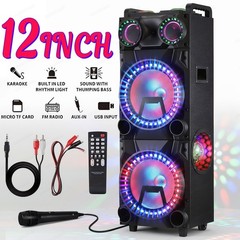 Bluetooth Portable Party Speaker Wireless Dual 12″ Subwoofer Deep Bass AUX LED